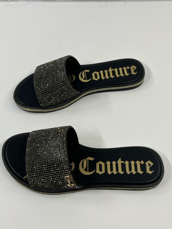 Shoes - JUICY COUTURE women’s size 7 Gold and Black Bedazzled Slip In Flats Flip Floos